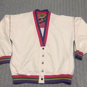 Women's Multicolor varsity cardigan sweater preppy button snap front trim
